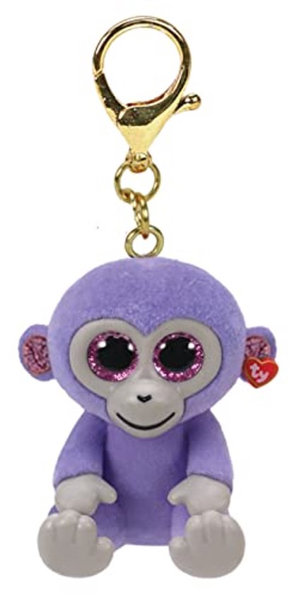 Mini Knuffel Aap - Sleutelhanger Pluche - Tas Decoratie - Glitter Oortjes - 9 CM - Paars