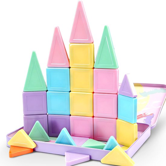 Mini-magneetblokken voor meisjes (3-8 jaar) – 36-delige Macaron-set | Ideaal voor in het vliegtuig, restaurant, op reis of in de klas | Magnetisch STEM-bouwspeelgoed & Fidget-speelgoed | Leuk als paasmandvulling van Merkloos