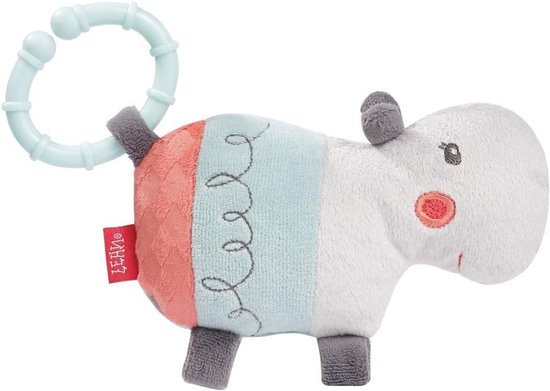 Mini Nijlpaard Rammelaar - Knuffel met Ring - Baby Ontwikkeling - Zachte Stoffen Dieren - 15 cm - Multicolour