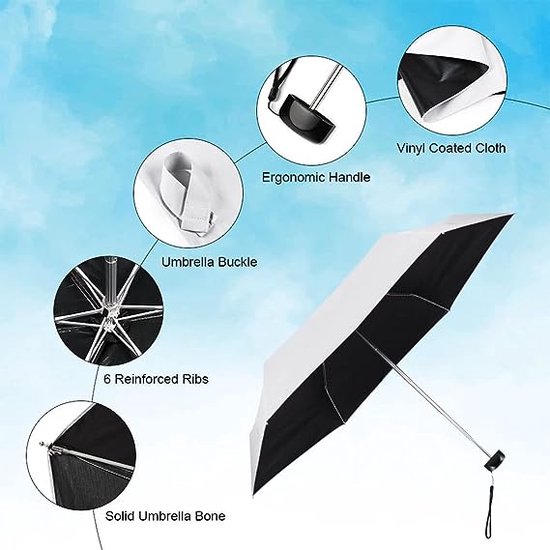 Mini-parasol, opvouwbaar, ultralicht, compact, draagbaar, UV-bescherming, ideaal voor activiteiten buitenshuis, golf, reizen, wandelen, Wit., S van MINI