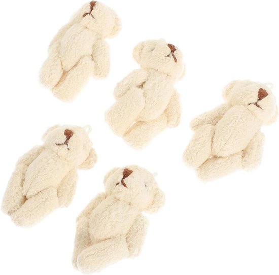 Mini Pluche Beertjes - Knutsel Beren - Doe-het-zelf Decoratie - Gewrichtsmodel - 5 Stuks - Beige van MINI