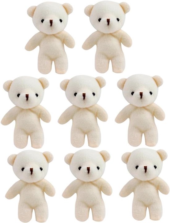 Mini Pluche Beren - Knuffel Hangers - Tas Decoratie - Zacht en Duurzaam - 8 Stuks - Wit
