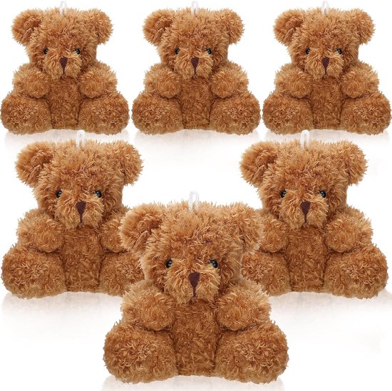 Mini Pluche Beren - Zachte Knuffels - Decoratie & Cadeaus - Met Hanger - 6 Stuks 10 cm - Bruin