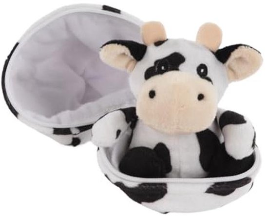 Mini Pluche Koe in Ei - Schattige Knuffel, 13 cm, Zacht Speelgoed voor Kinderen van Merkloos