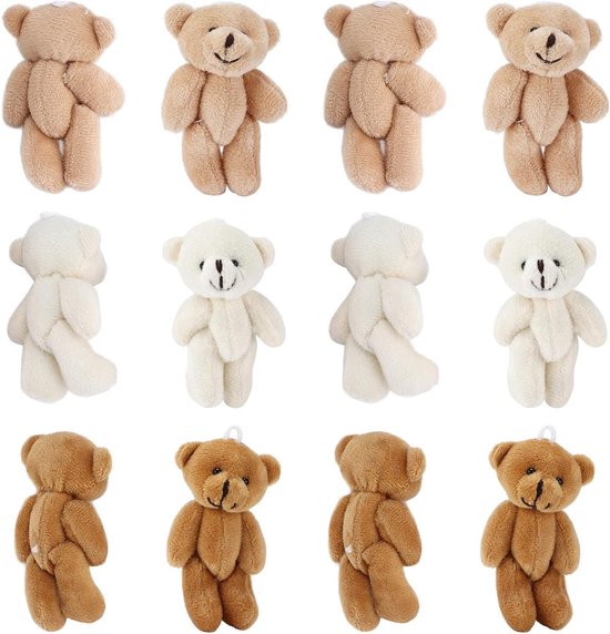 Mini Pluche Poppenberen - Kleine Knuffelberen - Decoratie en Cadeaus - Set van 12 stuks - 9 cm - Diverse kleuren