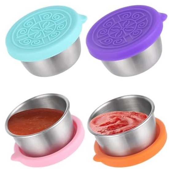 Mini Snackbox voor Kinderen - Roestvrijstalen Voedselcontainer - Herbruikbare Sauscontainer - Lekvrij 50 ml - Set van 4