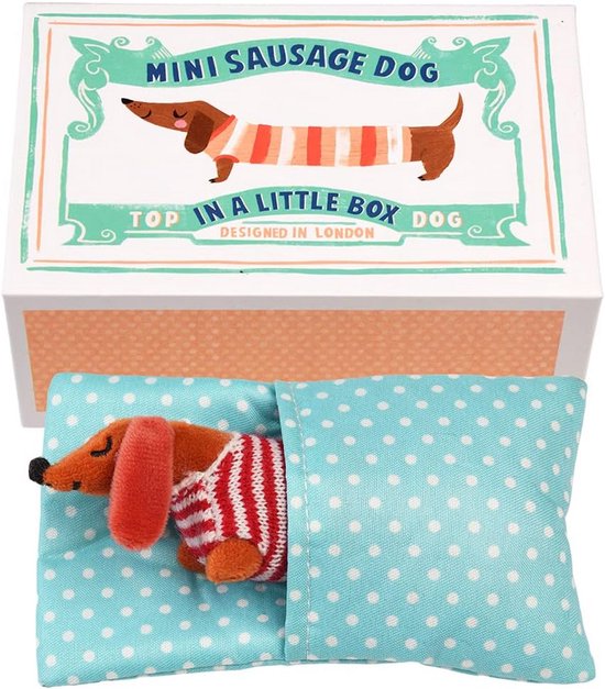 Mini Worst Hond - Knuffel Teckel - Cadeau Idee - Met Illustratie Doos - 135 cm - Meerkleurig
