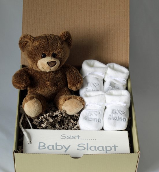 Minibox Bruin Beertje - kraamcadeau - beertje - slofjes - cadeau baby van MINI