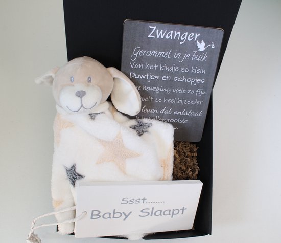 Minibox knuffeldoek dog - cadeau baby - cadeau zwangerschap - kraam cadeau - kraammand van MINI