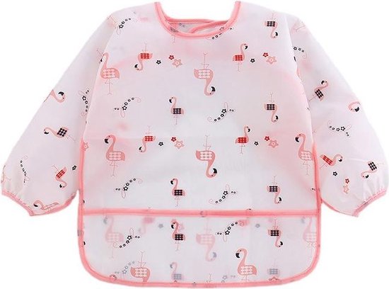 MINIIYOU - Slabbetje lange mouwen met brede opvangbak - Roze Flamingo - 1-3 jaar - wasbaar - kliederschort - verfschort van MINI