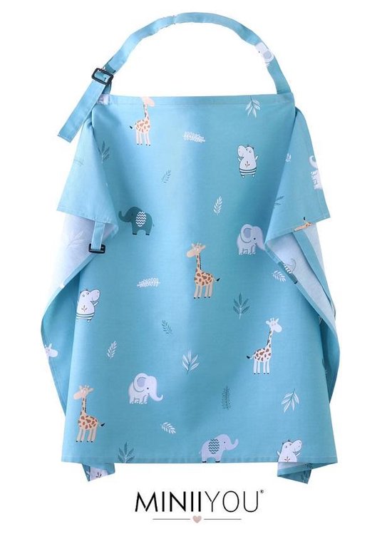 MINIIYOU Voedingsdoek - Afschermdoek Tijdens Voeden - Dieren - Blauw - 68 x 93 cm van MINI
