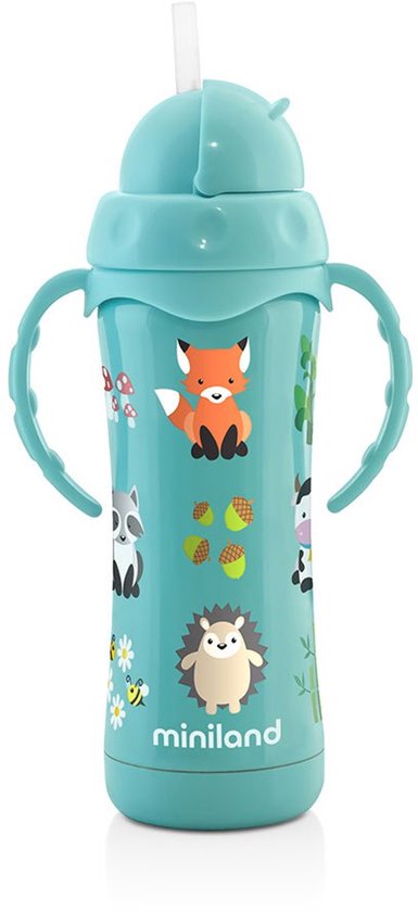 MINILAND - Thermische roestvrijstalen fles met rietje, Thermokid aqua STRAW
