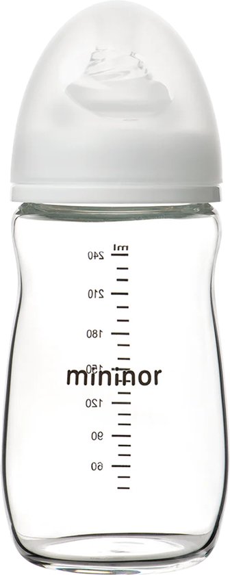 Mininor - glazen zuigfles - glazen babyfles - duurzame babyfles - vanaf 3 mnd - 240 ml