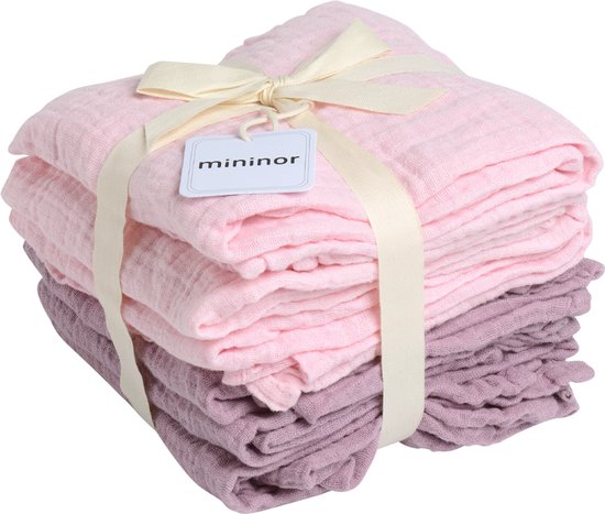 Mininor - Hydrofiele doeken – 70×70 cm - 100% Biologisch Katoen - dubbel Geweven - roze/paars van Merkloos