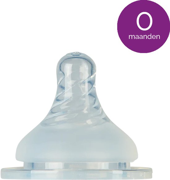 Mininor siliconen flessenspeen - 3 maanden - anti-koliek ventiel - flexibel - 2 stuks