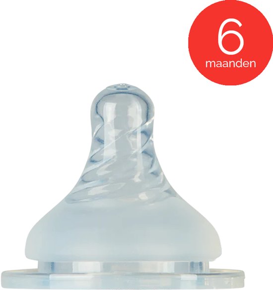 Mininor siliconen flessenspeen - 6 maanden - anti-koliek ventiel - flexibel - 2 stuks