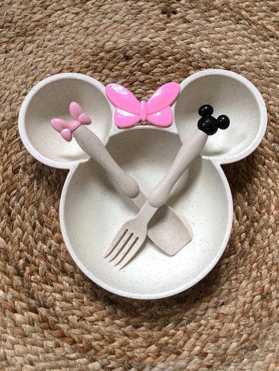 Minnie Mouse - Disney - Eetset - Eetbord - Kind - Peuter - Baby - Bestek - Geschenk - Babyvoeding - Kom - Lepel - Vork van Mi