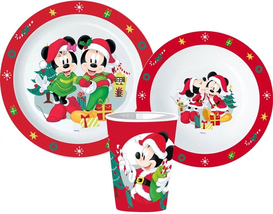 Minnie Mouse Kerst – Kinderserviesset 3-delig – Bord, Kom en Beker van Merkloos