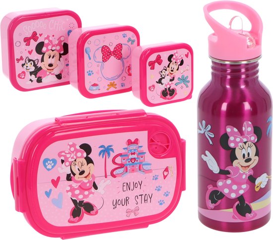 Minnie Mouse Lunchset 5-delig - Aluminium drinkfles - Lunchbox - 3 snackboxen van Stor 