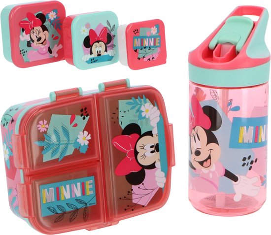 Minnie Mouse lunchset; lunchbox, snackbox en drinkfles