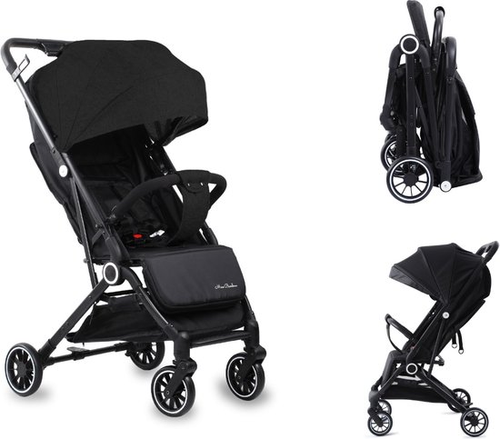 Mino Bambino Buggy - Buggy - Plooibuggy - Wandelwagen - Compact en Inklapbaar - Opgevouwen met Handvat - Zwart van Mino Bambino