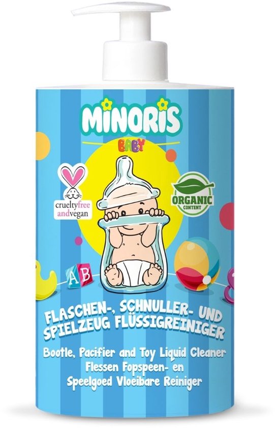 Minoris Baby Flessen-, Fopspenen- & Speelgoedreiniger – Biologische, Natuurlijke & Minerale Bestanddelen | Hypoallergeen, Geurvrij, Verwijdert Melk- en Formuleresten | Borstkolfreiniger | Vegan 500ml
