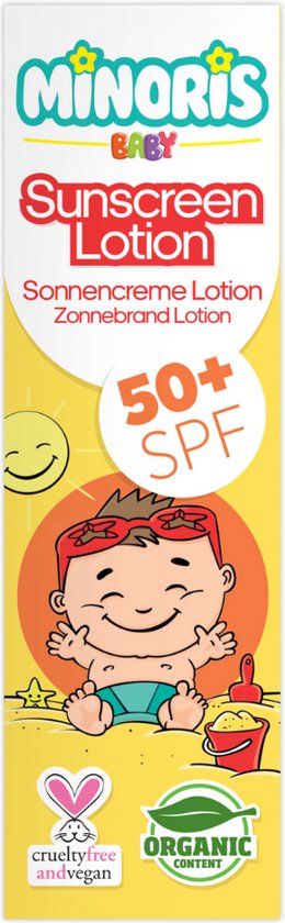 Minoris Baby Zonnebrandlotion SPF 50+ | Biologisch, Natuurlijk & Minerale Inhoud | Zonnebescherming voor Gevoelige Huid | Hypoallergeen, Vegan, Rifvriendelijk, Waterbestendig, Breedspectrum, Dermatologisch Getest - 150 ML van Mi