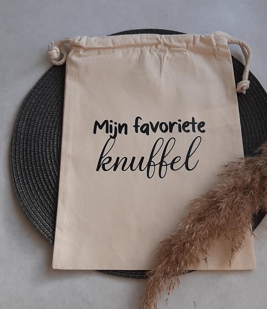 Mint11 - Katoenen zak - Bewaarzakje - Mijn favoriete knuffel - Kraamcadeau - kraamkado - babyshowergift van Mi