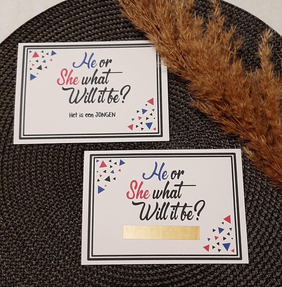 Mint11 - Kraskaart het is een jongen - He or she what will it be? - gender reveal - geslacht bekend maken - geslachtsbepaling - van Mi