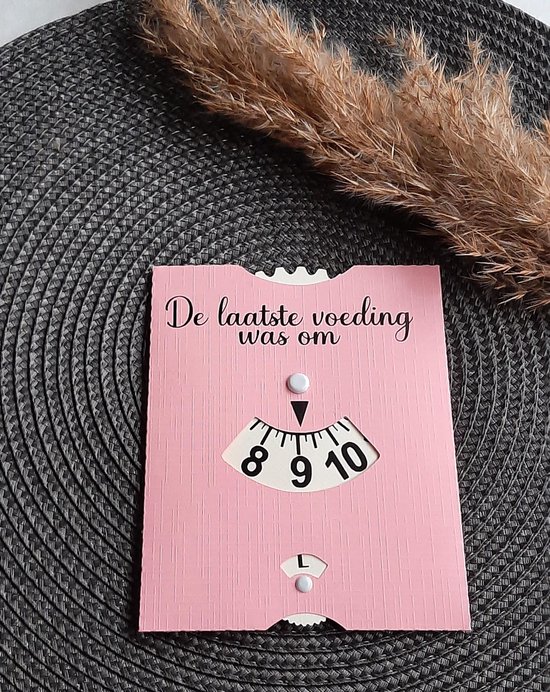Mint11 - Voedingskaart pastel roze - Babyvoeding accessoires - kraamcadeau - kraamkado - baby benodigdheden - voedingsschijf - parkeerschijf van Mi