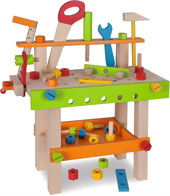 MIRA® Werkbank Kinderen - Houten Werkbank - Werkbank Little Dutch - Veelkleurig - 10cm x 30cm x 39cm van Merkloos
