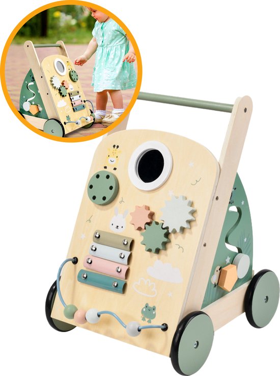 MIRO® Baby walker - Loopwagen Baby Kinderen - Educatief - Houten Speelgoed - Leren Lopen - Speelgoed 0 Tot 3 Jaar - Anti Slip Wieltjes van Merkloos