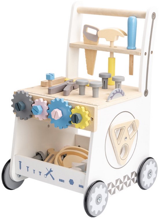 MIRO® Loopwagen Baby Kinderen - Baby Walker - Looptrainer - Educatief - Houten Speelgoed - Leren Lopen - Speelgoed 0 Tot 2 Jaar - Anti Slip Wieltjes - Gereedschap & Kleine Klusser Kar van Merkloos