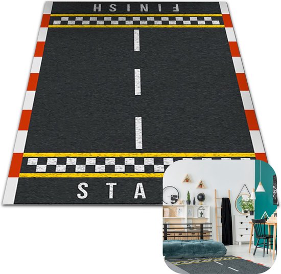 MIRO® Speel Tapijt Racebaan - Verkeer Speelkleed - Verkeerskleed - Kinderen - Speelmat - Vloerkleed - Speelkleed - Kinderkamer - Anti Slip - XL - 120 x 160 CM - Racebaan - van Mi