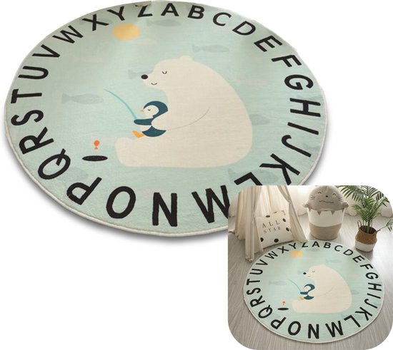 MIRO Speelkleed Babykamer - Kinderkamer - Vloerkleed - Speelmat - Tapijt - Anti Slip - Super Zacht - 120 x 120 CM - Ijsbeer van Mi