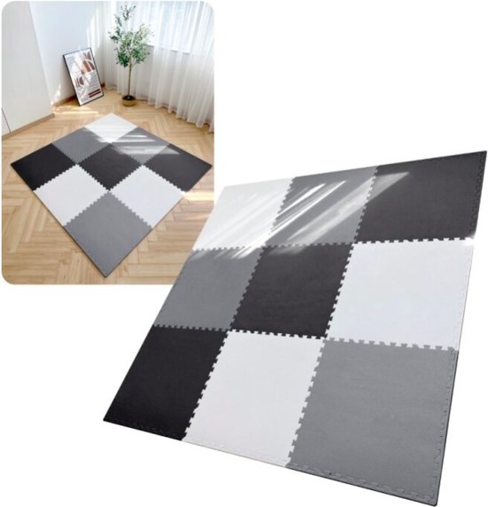 MIRO® Speelmat Baby - Kinderen - Kruipmat - Puzzelmat - Speelkleed - XL - Extra Dik - Foam - 180 x 180 CM - 9 Tegels - Zwart van Mi