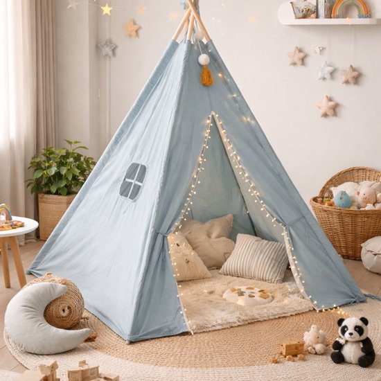 MISOU Tipi Tent - voor Kids - 120x120x160cm - Blauw - Speeltent - Binnen en Buiten - Kindertent - Jongens - TOTO