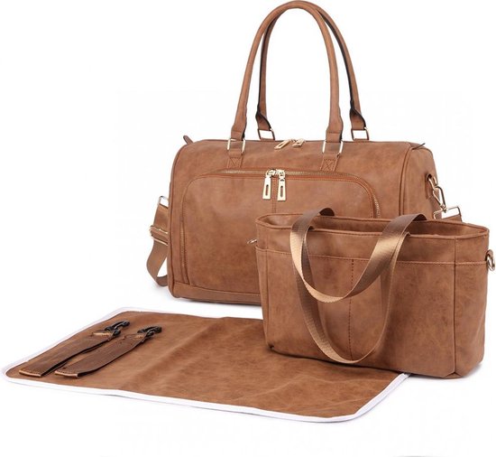 Miss Lulu Luier- en Verzorgingstas – Luiertas Set – Afneembare Draagtas - Stijlvol – Bruin - Premium Kwaliteit- Grote Capaciteit - Unisex/Jongens/Meisjes (LT6638 BN) van Mi