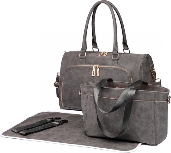 Miss Lulu Luier- en Verzorgingstas – Luiertas Set – Afneembare Draagtas - Stijlvol – Grijs - Premium Kwaliteit - Grote Capaciteit - Unisex/Jongens/Meisjes (LT6638 GY) van Mi