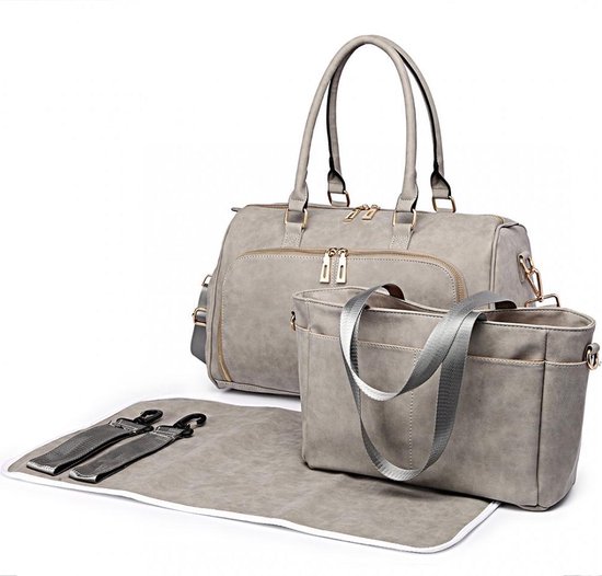 Miss Lulu Luier- en Verzorgingstas – Luiertas Set – Afneembare Draagtas - Stijlvol – Lichtgrijs - Premium Kwaliteit - Grote Capaciteit - Unisex/Jongens/Meisjes (LT6638 LGY) van Mi