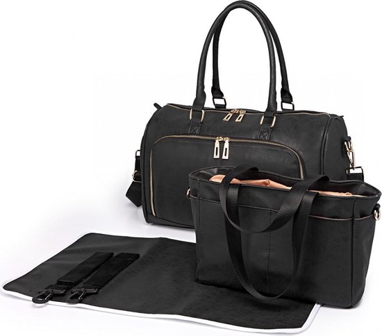 Miss Lulu Luier- en Verzorgingstas – Luiertas Set – Afneembare Draagtas - Stijlvol – Zwart - Premium Kwaliteit- Grote Capaciteit - Unisex/Jongens/Meisjes (LT6638 BK) van Mi