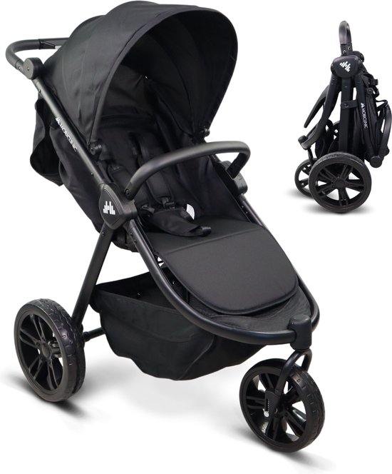 Mobiclinic Agnes - Kinderwagen met 3 wielen - Lichtgewicht - Buggy - Terreinwielen - 5-puntsgordel - Sport-Kinderwagen - Achterzak - Zwart van Mobiclinic