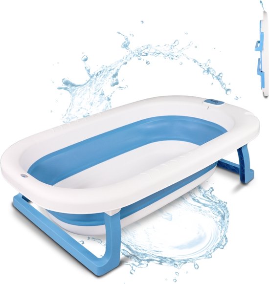 Mobiclinic Bubba - Kinderbadje - Babybadjes - Opvouwbaar - Bath bucket - Compact - Opvouwbaar bad kinderen - Antislip - Met poten - Inclusief afvoerpijp - Blauw van Mobiclinic