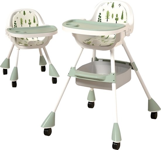Mobiclinic Forest - 2 in 1 kinderstoel - 360º wielen - Verstelbaar 2 hoogtes - Max 35kg - Blad en opbergruimte - Evolutief - Witgroen van Mobiclinic