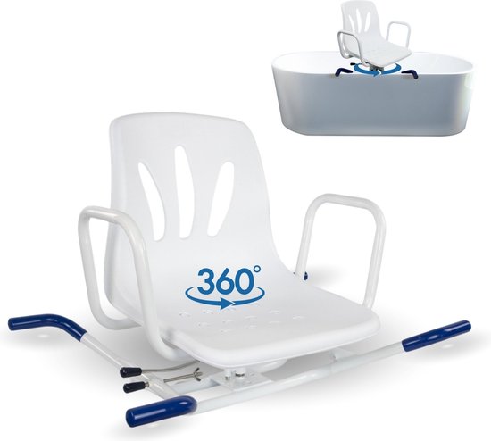 Mobiclinic Lago - Badkuipstoel roterend - Draaibare badstoel - Douchezitje - Badstoel - Voor senioren - Anatomische rugleuning - Met armleuningen - Roestvrij staal van Mobiclinic