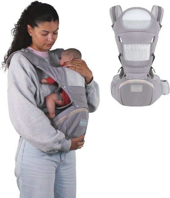 Mobiclinic Moley - Draagzak Baby - 6 in 1 - Vanaf 3 tot 36 maanden - Tot 20 kg - Baby carrier - Comfort - Verstelbaar - Ademend - Verstelbare bandjes - Katoen - Babydraagzak - Grijs van Mobiclinic