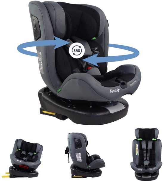 Mobiclinic Pandafix - Autostoel - 360° draaibaar i-Size - Isofix - 40 cm tot 150 cm - Vanaf de geboorte tot 12 jaar - Zwart van Mobiclinic