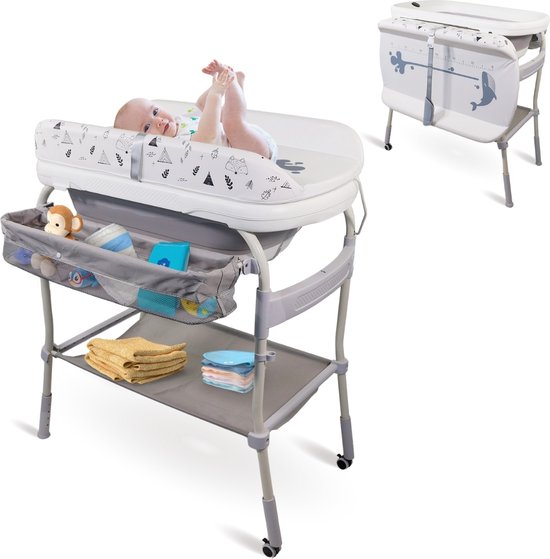 Mobiclinic Trendy - Luiertafel met badje - Commode Baby - Luiertafel met Bad - Verzorgingstafel - Babybadje - Thermometer - Tot 50 kg - 0-36 Maanden van Mobiclinic