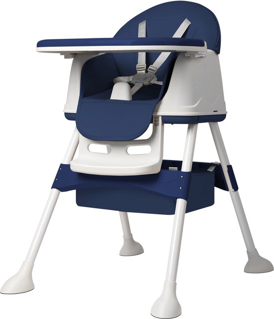 Mobiele kinderstoel met 5-punts veiligheidsgordel en dubbel dienblad, opvouwbare zitverhoger, wasbare kinderstoel voor thuis en op reis (blauw) NAIZY van Merkloos