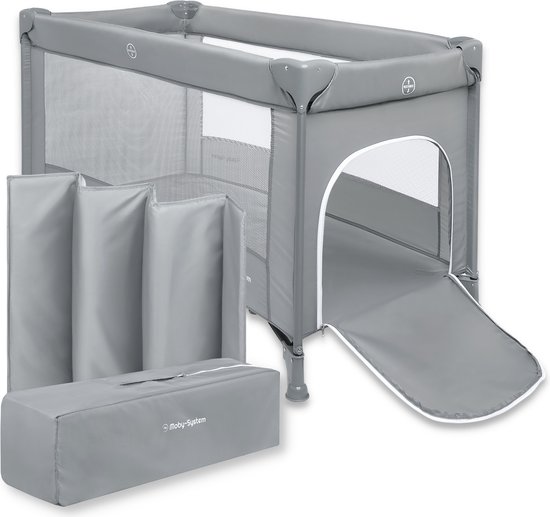 Moby-System Reisbedje Reiswieg / Box Happy Traveler - Grijs - campingbedje met matras campingbed baby bedje campingbedjes inklapbare 60x120 opvouwbare camping bed inclusief 60 x 120 voor kampeerbed reisbedjes kampeer kampeerbedje kinderbox van Moby-System